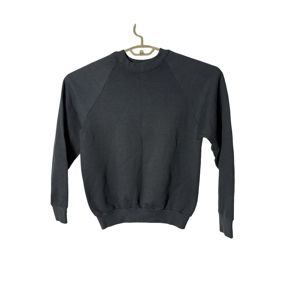 VINTAGE USA Made Fruit Of The Loom Blank Sweatshirt Womens Large Black Crew Neck